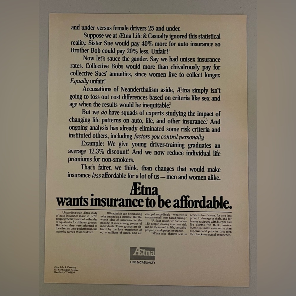 Aetna Life and Casualty Insurance 1981 Magazine Vintage Advertisement